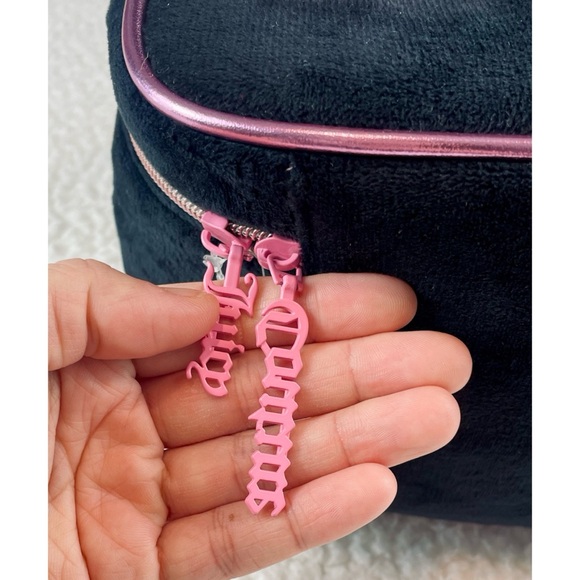 (NWT) JUICY COUTURE • Black/Pink Velour Rhinestone Travel Cosmetic Bag - Picture 13 of 16